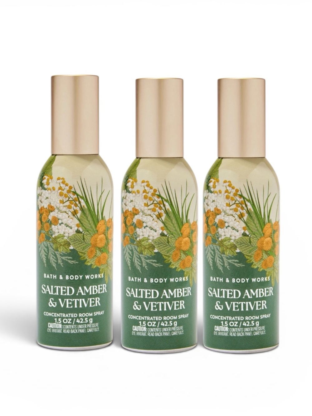 3X SALTED AMBER & VETIVER Bath & Body Works Concentrated Room Spray Bundle